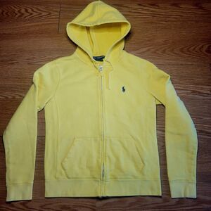 Ralph Lauren Sport Women's Zip Up Hoodie Sweatshirt Size Medium Yellow Pony Logo